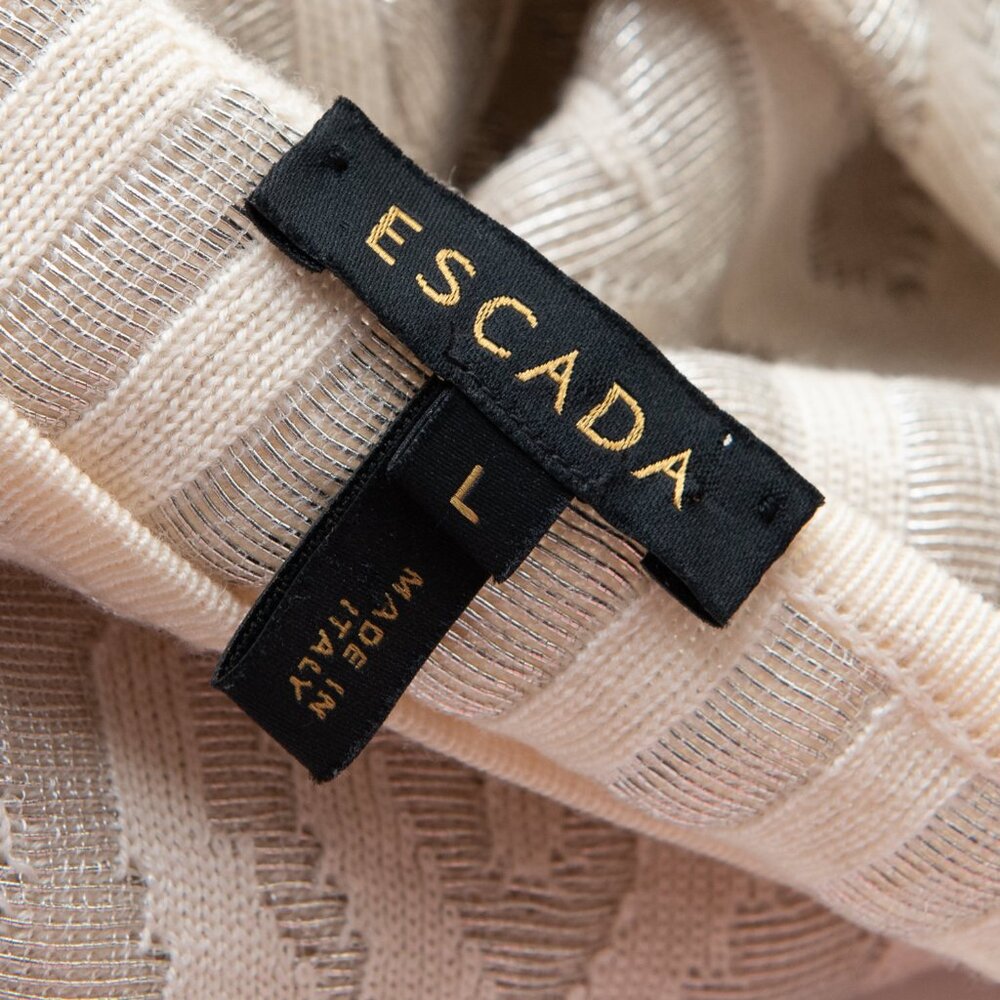 Escada Sowustar Sweater Dress Cable Shift Long Sleeve Metallic Cream Size Large - Picture 4 of 12